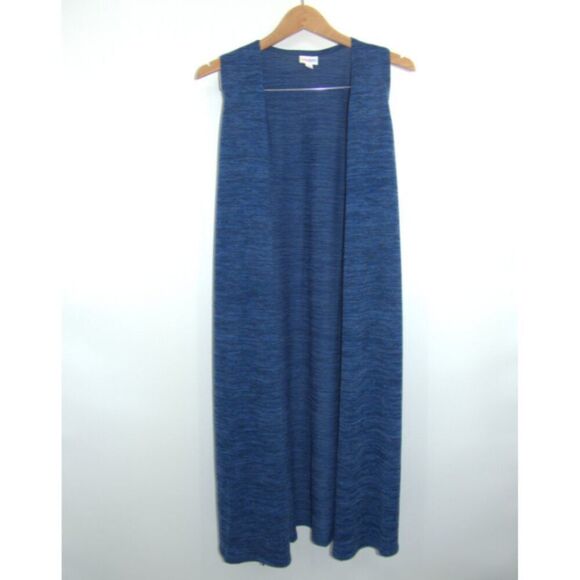 LuLaRoe Joy Feathered Blue Side Slit Sleeveless Duster Vest Size S - Picture 1 of 7
